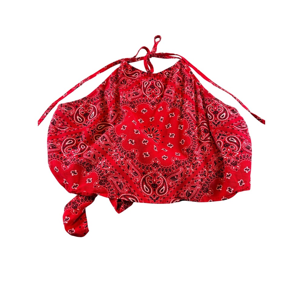Forever 21 Red Bandana Paisley Halter Crop Top Tie Back Medium